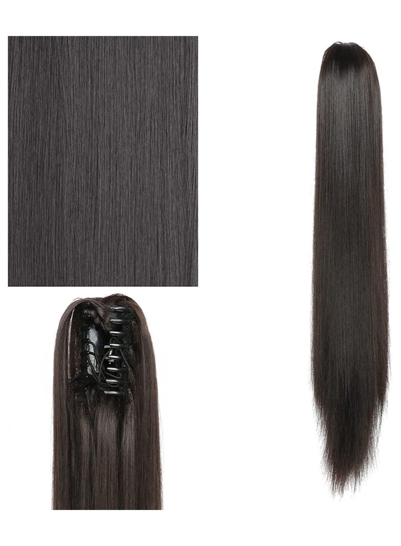 Estelle Claw Clip in Long Ponytail Extension Straight Hair for Women Jaw on (Black Brown) - Image 2