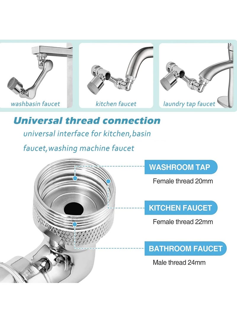 MIXDE Faucet Extender Aerator,1080° Swivel Robotic Arm Universal Splash Filter Faucet Sprayer with 2 Modes Outlet Modes, Tap Extension Attachment Replaceable Aerato for Bathroom Kitchen - Image 3