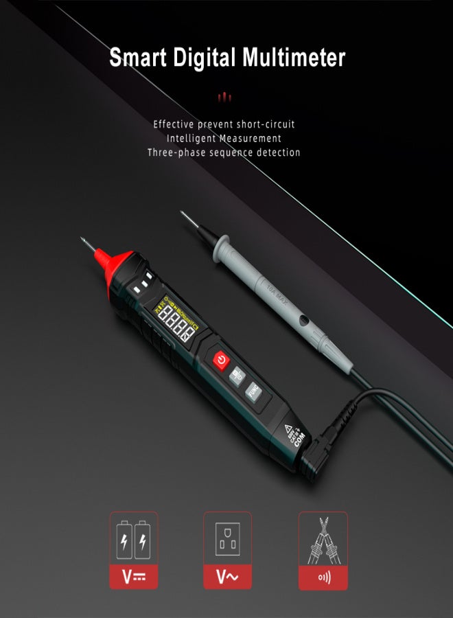 هابوتيست جهاز قياس متعدد رقمي محمول ذكي من نوع القلم HABOTEST HT121، مزود بشاشة LCD لعرض القيمة الفعّالة الحقيقية (True RMS)، ودقة قياس تصل إلى 4000 عدّة، وجهاز قياس متعدد الاستخدامات، وجهاز اختبار الفولتميتر، وجهاز اختبار الجهد المستمر/المتردد، وجهاز اختبار المقاومة، وجهاز اختبار السعة، وجهاز اختبار التردد. - Image 3