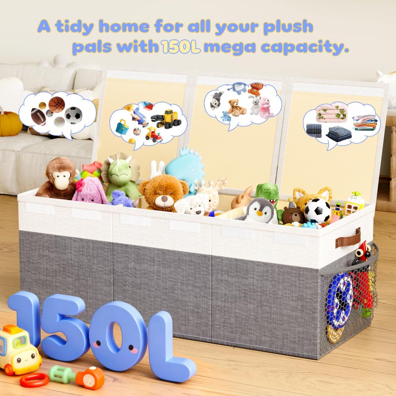 Dayacoco Extra Large Toy Box Chest with Lids, Collapsible Sturdy Kids Toy Storage Organizer Boxes for Boys Girls, Collapsible Sturdy Toys Chest Storage Organizer Bin Basket,40"X14"X16", Gray & White - Image 3