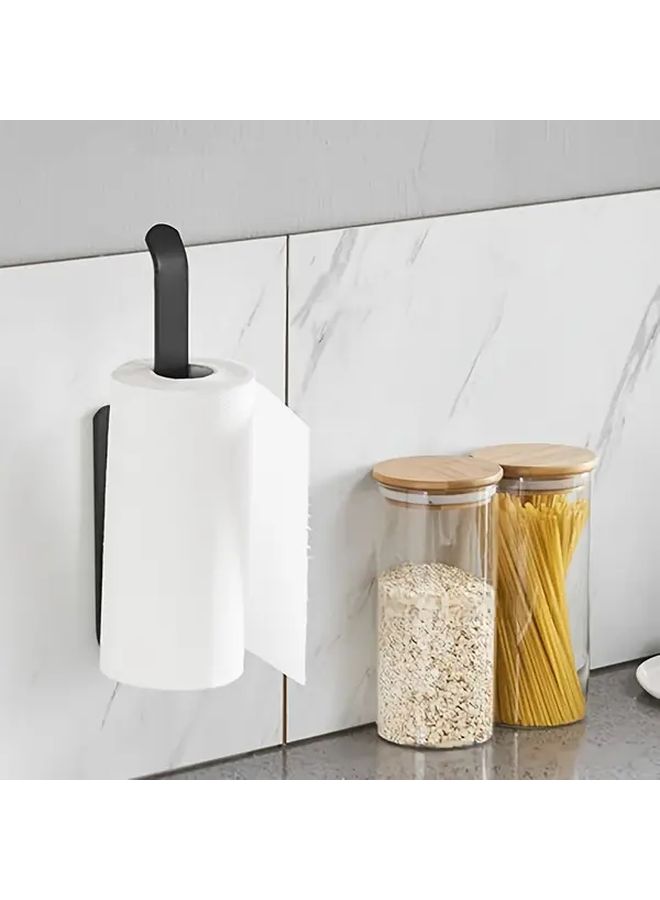 Black ABS Wall Mounted No Drill Towel Rack Paper Holder Kitchen Bath Organizer - Image 2