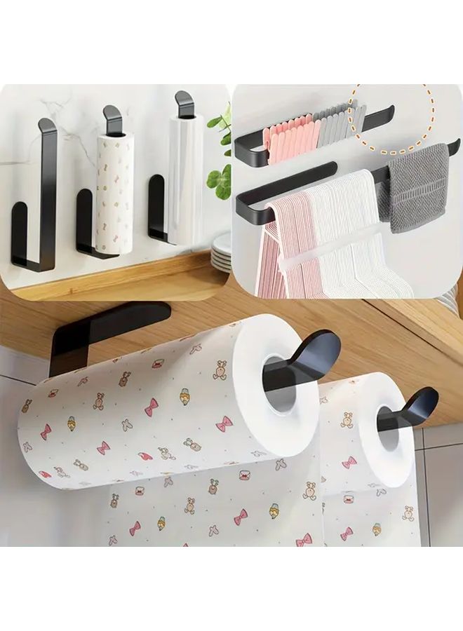 Black ABS Wall Mounted No Drill Towel Rack Paper Holder Kitchen Bath Organizer - Image 1