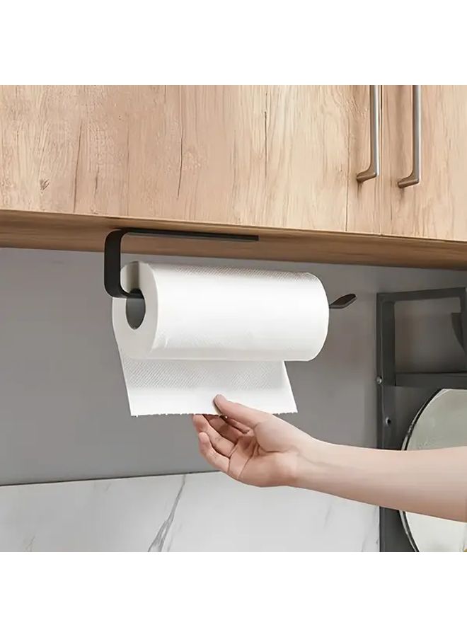 Black ABS Wall Mounted No Drill Towel Rack Paper Holder Kitchen Bath Organizer - Image 5