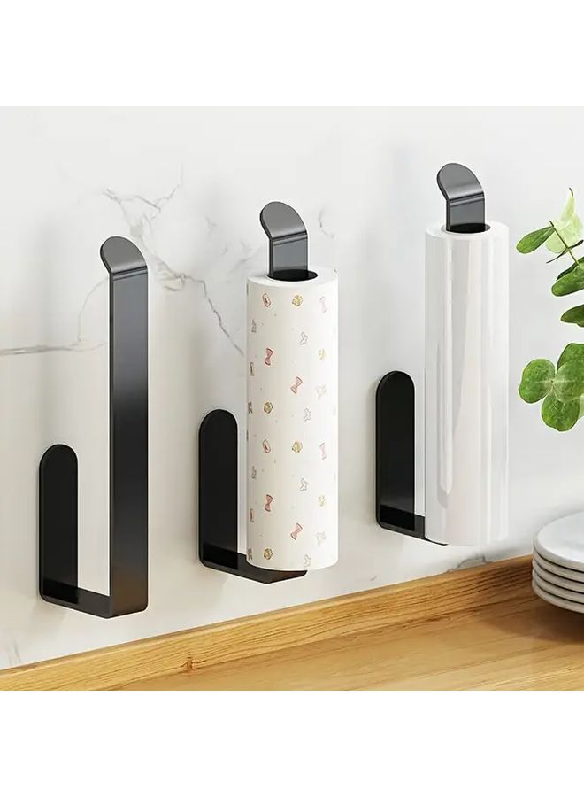 Black ABS Wall Mounted No Drill Towel Rack Paper Holder Kitchen Bath Organizer - Image 4
