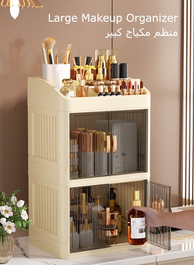 منظم مكياجمنظمات تسريحة منظمات مكياج صندوق تخزين مستحضرات التجميل، منظم مكياج كبير، منظم للعناية بالبشرة مع أدراج كبيرة، منظم سطح الطاولة، منظم للعناية بالبشرة، حامل مستحضرات التجميل للفرش واللوشن وأحمر الشفاه والعطور - Image 1