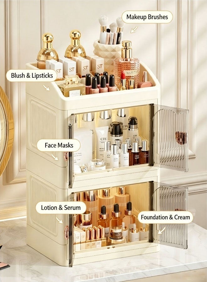 Lasola Cosmetic Storage Box,Large Makeup Organizer, Perfume Organizer with Large Drawers Countertop Organizer,Large storage cabinet with Drawers Skincare Organizers Vanity Holder for Brushes, Lotions, Lipstick, Perfume - Image 2