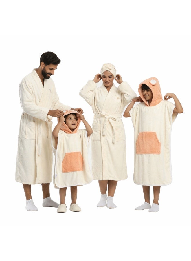 Relef Premium Family Bathrobe Set of 4 Pieces – 2 Unisex Bathrobes 3XL/3XL + 2 Kids Cappa (3-5, 5-8 Years) Highly Absorbent Comfortable - Off White - Image 1