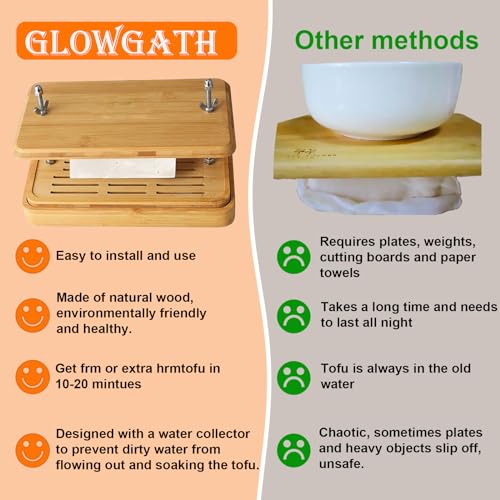 Glowgath Tofu Press,Large Bamboo Tofu Press with Tofu Strainer,Drip Tray and Cheesecloth, BPA Free,Easy to Clean,Easily Remove Water from Silken/Firm/Extra Firm Tofu,Great Gift for Tofu Lover - Image 4
