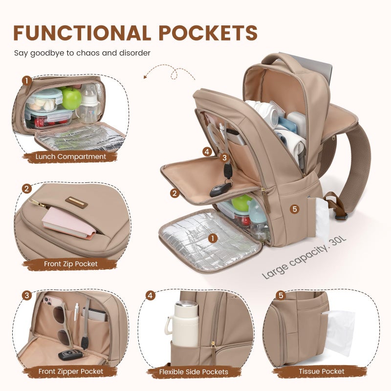 GOLF SUPAGS Lunch Backpack 16 Inch Laptop Backpack with Insulated Cooler Lunch Box Food Bag for College Work Camping Picnics (Champagne) - Image 4