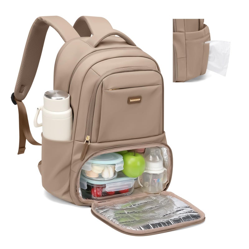 GOLF SUPAGS Lunch Backpack 16 Inch Laptop Backpack with Insulated Cooler Lunch Box Food Bag for College Work Camping Picnics (Champagne) - Image 1