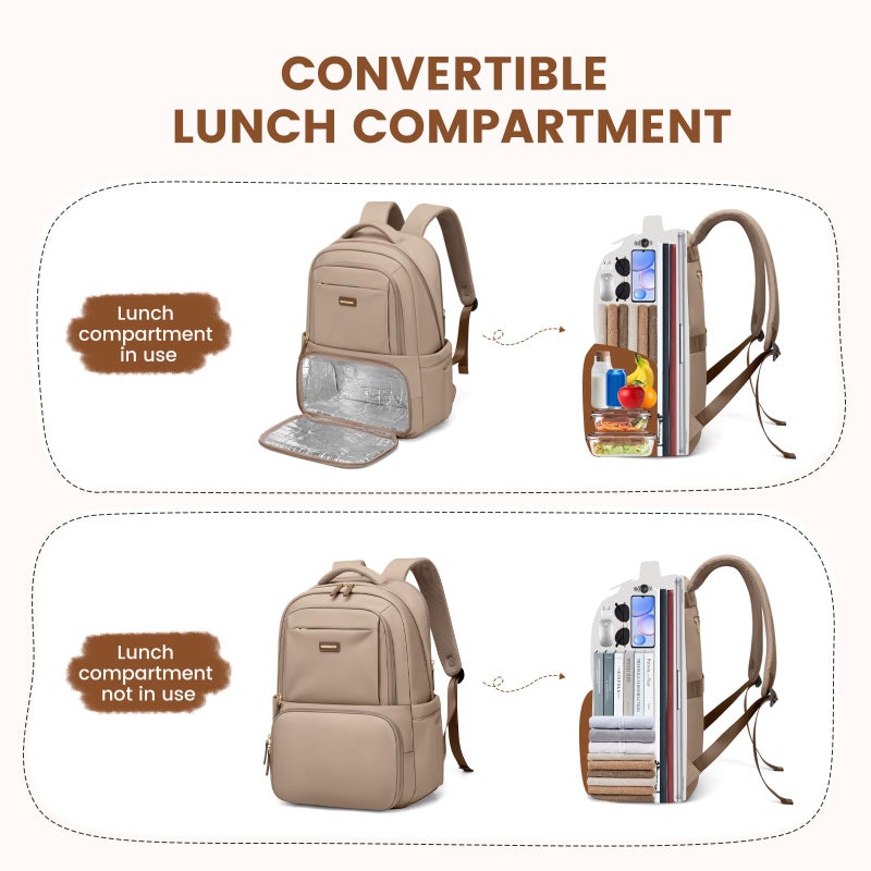 GOLF SUPAGS Lunch Backpack 16 Inch Laptop Backpack with Insulated Cooler Lunch Box Food Bag for College Work Camping Picnics (Champagne) - Image 3