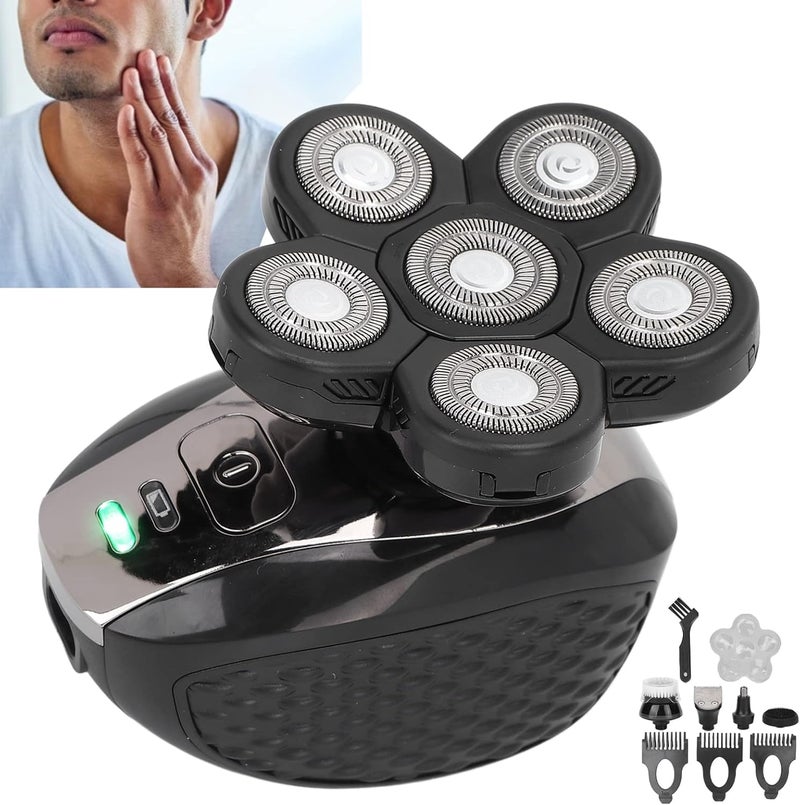 klarako 5 in 1 Bald Head Shavers for Men, Waterproof Wet Dry Grooming Kit with 6 Rotary Blade Heads for Bald Men - Image 4