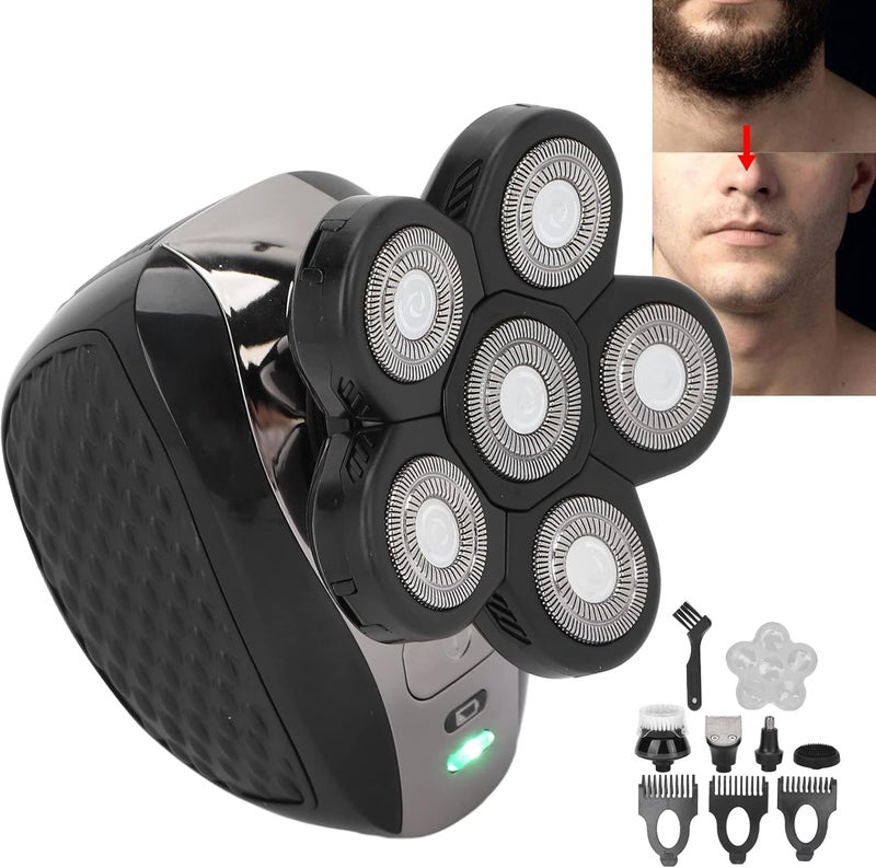 klarako 5 in 1 Bald Head Shavers for Men, Waterproof Wet Dry Grooming Kit with 6 Rotary Blade Heads for Bald Men - Image 2