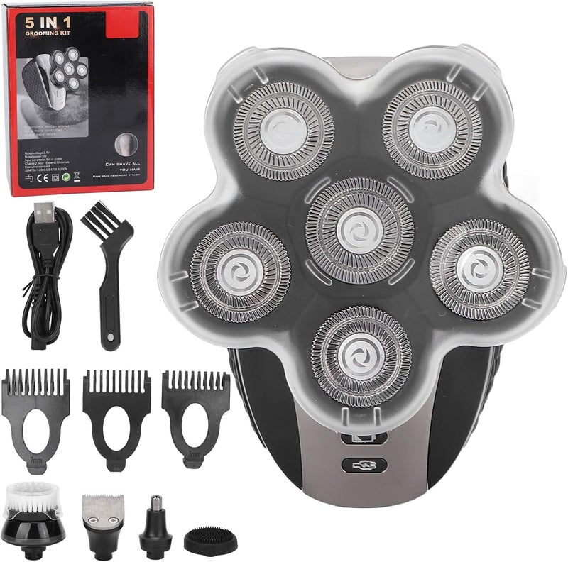 klarako 5 in 1 Bald Head Shavers for Men, Waterproof Wet Dry Grooming Kit with 6 Rotary Blade Heads for Bald Men - Image 5