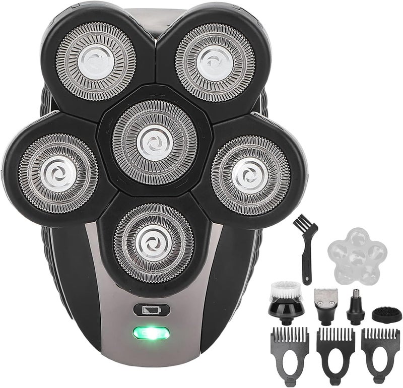 klarako 5 in 1 Bald Head Shavers for Men, Waterproof Wet Dry Grooming Kit with 6 Rotary Blade Heads for Bald Men - Image 1
