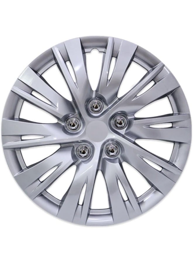 Wheel Covers Hub Caps, Silver Finish, Set of 4, Modern Spoke Design - Image 4