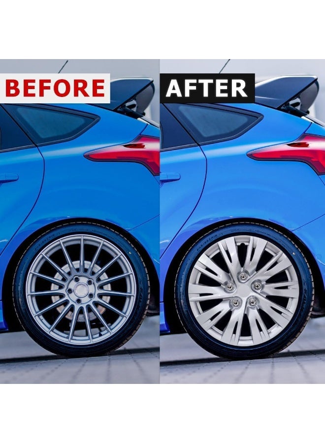 Wheel Covers Hub Caps, Silver Finish, Set of 4, Modern Spoke Design - Image 2