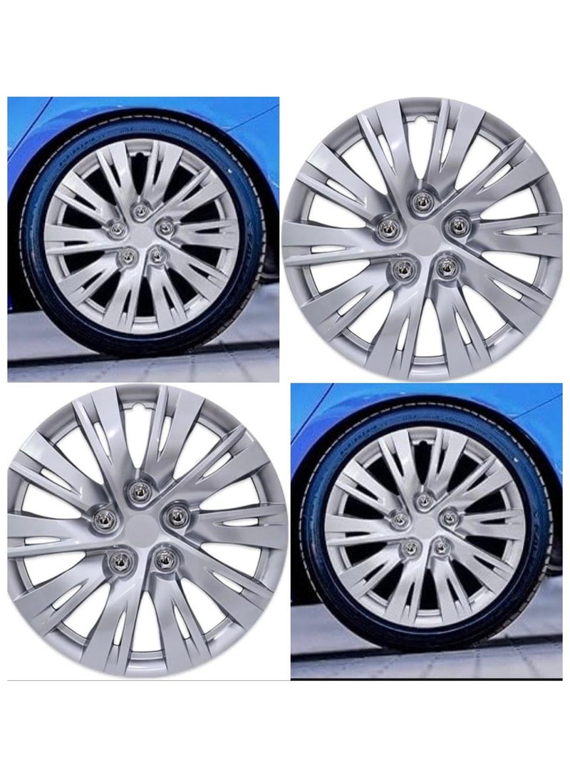 Wheel Covers Hub Caps, Silver Finish, Set of 4, Modern Spoke Design - Image 1