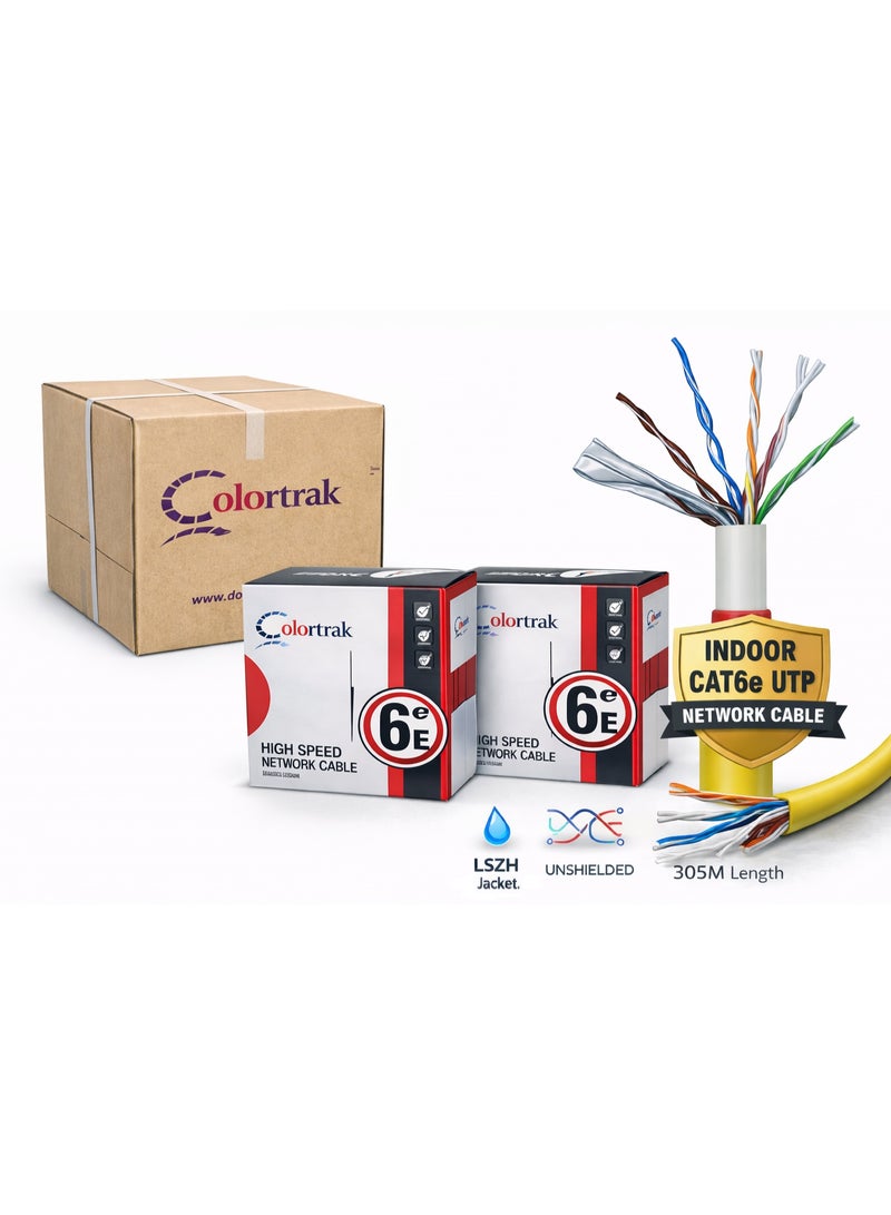 LSZH CAT6 كابل شبكة بطول 305 متر، لون اصفر