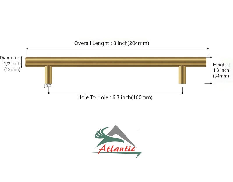 Atlantic Cabinet Pull Handle – Antique Finish, 8-Inch Total Length, 160mm Hole-to-Hole, Pack of 6 – Durable & Elegant Hardware for Kitchen & Bathroom Cabinets - Image 4