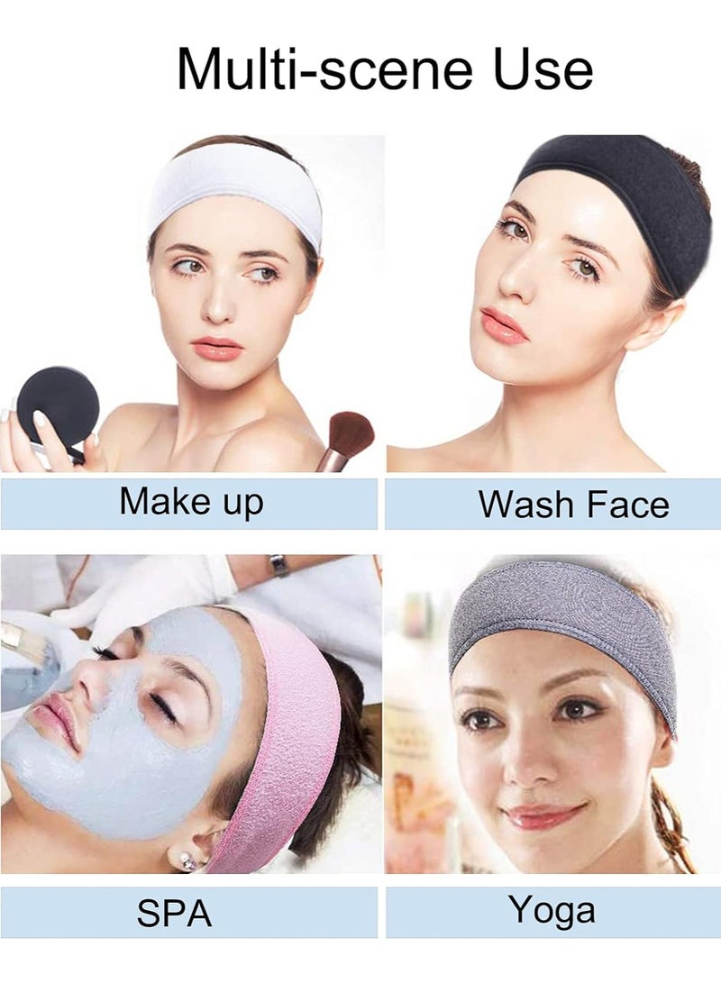 GUDOO 3 Pcs Makeup Headband Adjustable Spa Facial Headbands Terry Cloth Stretch Make Up Wrap for Face Washing Shower Facial Mask Yoga Sport Headband with Magic Tape For Women Multicolor  - Image 2
