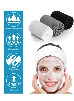 GUDOO 3 Pcs Makeup Headband Adjustable Spa Facial Headbands Terry Cloth Stretch Make Up Wrap for Face Washing Shower Facial Mask Yoga Sport Headband with Magic Tape For Women Multicolor  - Image 5