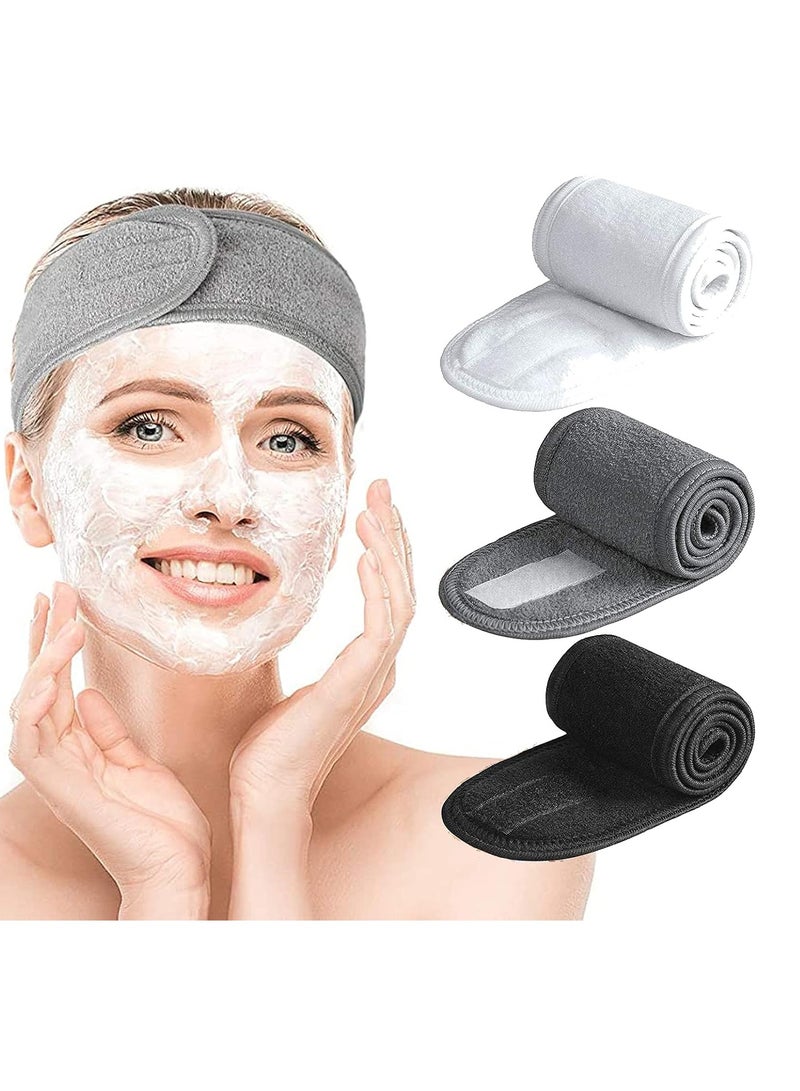 GUDOO 3 Pcs Makeup Headband Adjustable Spa Facial Headbands Terry Cloth Stretch Make Up Wrap for Face Washing Shower Facial Mask Yoga Sport Headband with Magic Tape For Women Multicolor  - Image 1