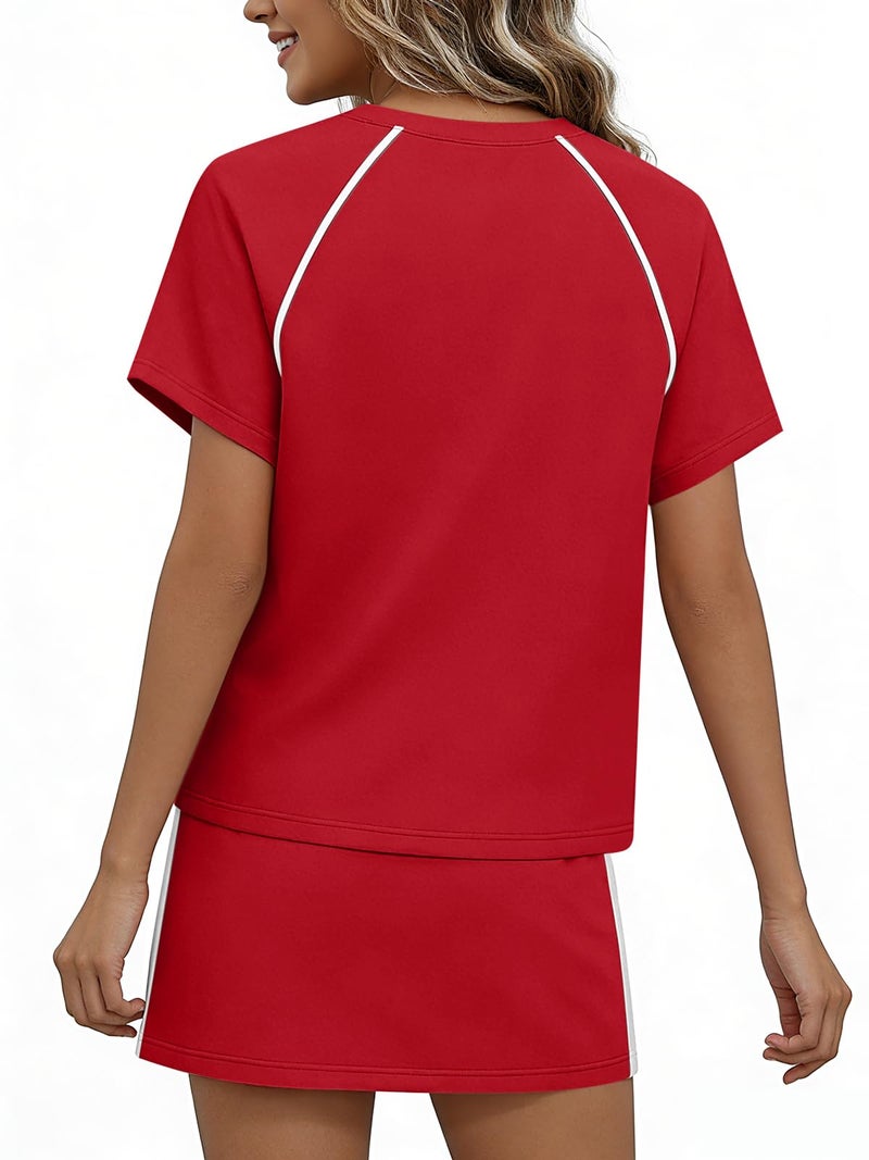 Yousify Womens 2 Piece Skirt Sets Summer Short Sleeve Tops and Tennis Skort Lounge Set Vacation Workout Matching Outfits - Image 4