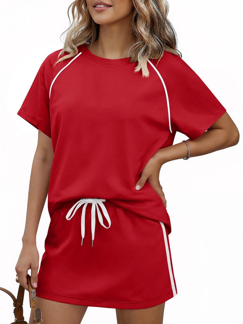 Yousify Womens 2 Piece Skirt Sets Summer Short Sleeve Tops and Tennis Skort Lounge Set Vacation Workout Matching Outfits - Image 3