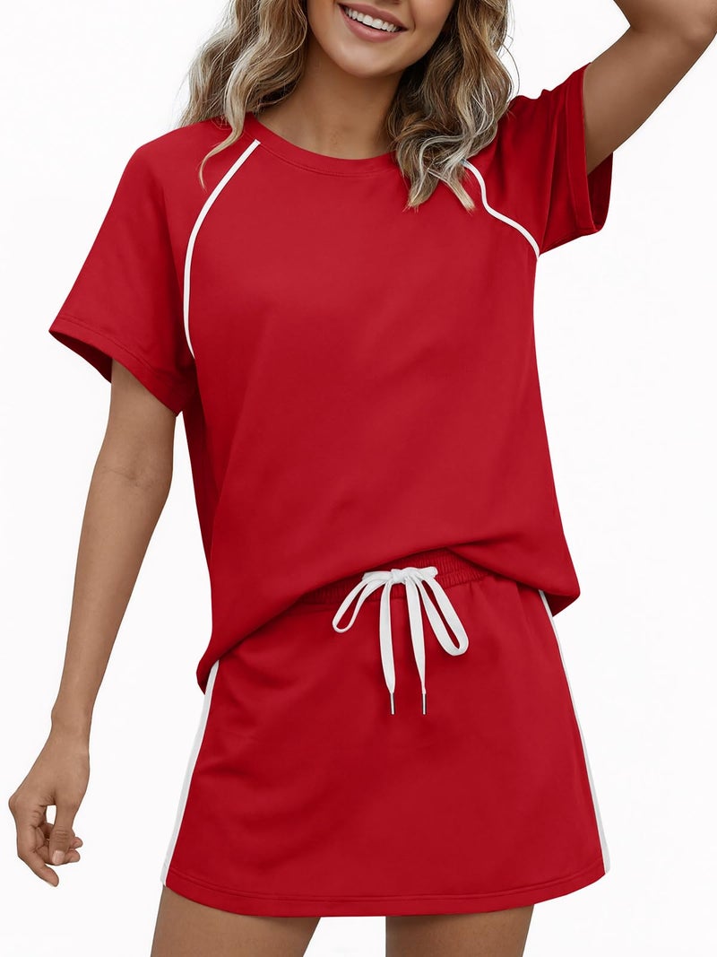 Yousify Womens 2 Piece Skirt Sets Summer Short Sleeve Tops and Tennis Skort Lounge Set Vacation Workout Matching Outfits - Image 5
