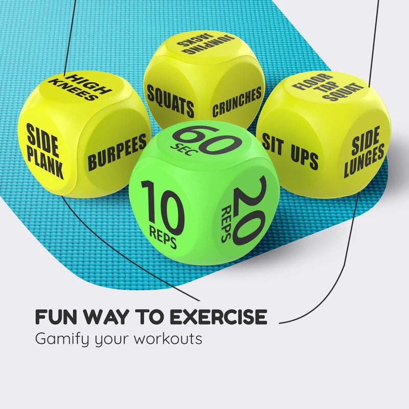 Skywin-Exercise Dice, Fun 2 Pack Workout Dice for Solo or Group Classes, 6-Sided Foam Fitness Dice Great Dynamic Exercise Equipment (Yellow) - Image 3