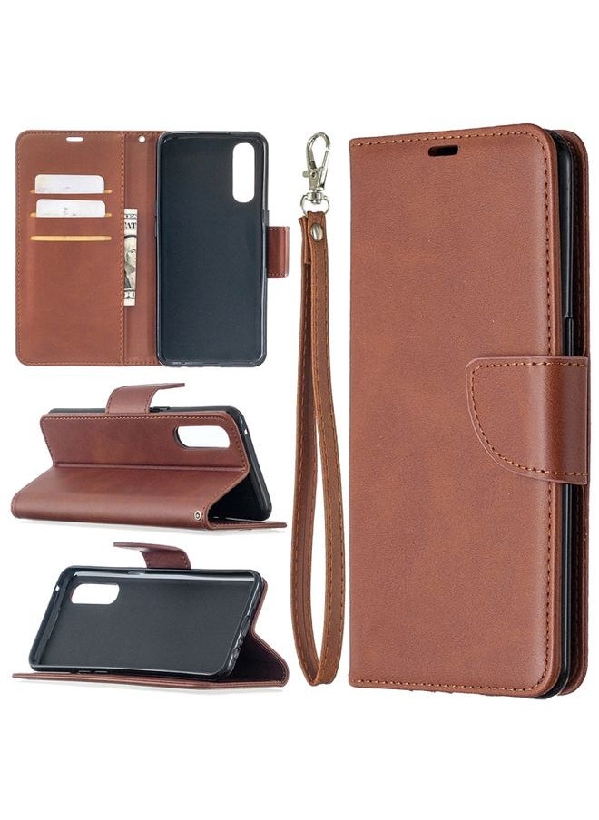 HuHa Case Cover For OPPO Reno3 Pro Retro Lambskin Texture Pure Color Horizontal Flip PU Leather Case, with Holder & Card Slots & Wallet & Lanyard Brown 