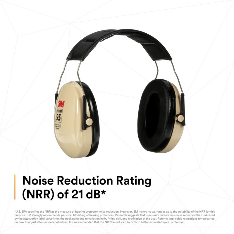 3M Peltor H6AV Optime 95 Over the Head Noise Reduction Earmuff, Hearing Protection, Ear Protectors, NRR 21dB, Ideal for Machine Shops and Power Tools, Beige - Image 4