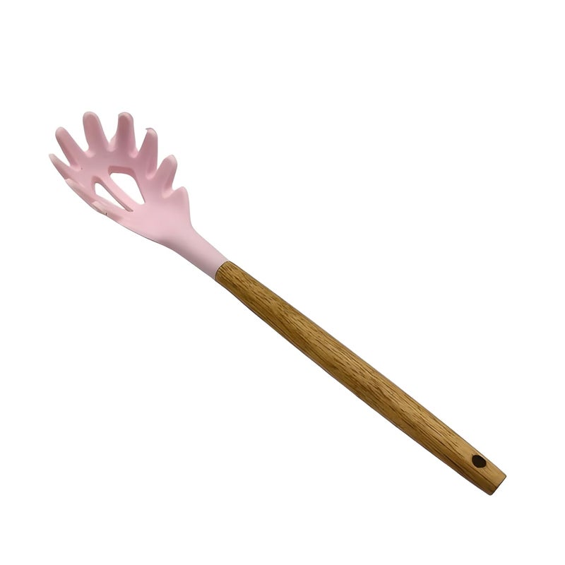 LEMON TREE Silicone Salad Claws Ladle with Wooden Handle Cooking Noodle spaghetti Easy to Clean Perfect for Nonstick Utensils HeatResistant Pink - Image 1
