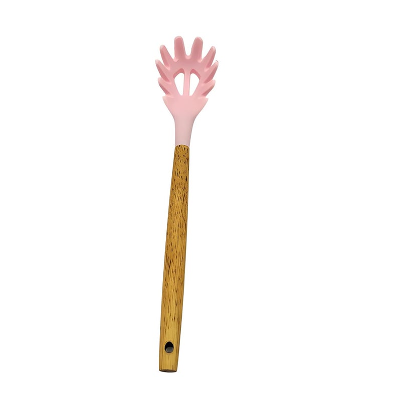 LEMON TREE Silicone Salad Claws Ladle with Wooden Handle Cooking Noodle spaghetti Easy to Clean Perfect for Nonstick Utensils HeatResistant Pink - Image 3