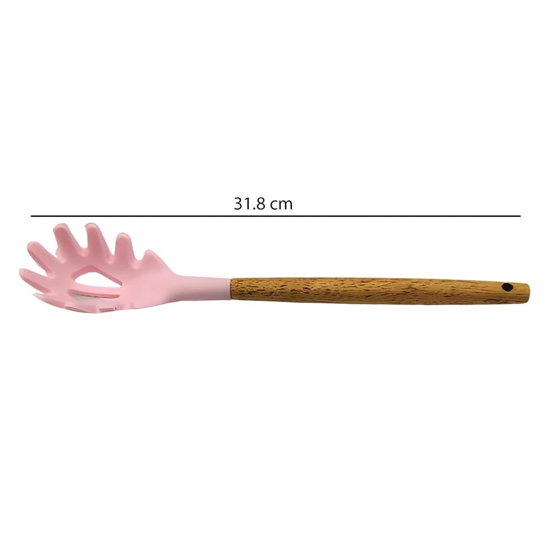 LEMON TREE Silicone Salad Claws Ladle with Wooden Handle Cooking Noodle spaghetti Easy to Clean Perfect for Nonstick Utensils HeatResistant Pink - Image 2