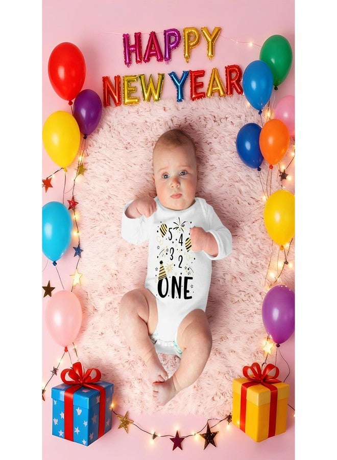 KEKEMI First New Year Romper Infant Baby Boy Girl 5 4 3 2 ONE New Year Shirt Holiday Long Sleeve Bubble Tees Tops Outfit(White,6-12Months) - Image 5