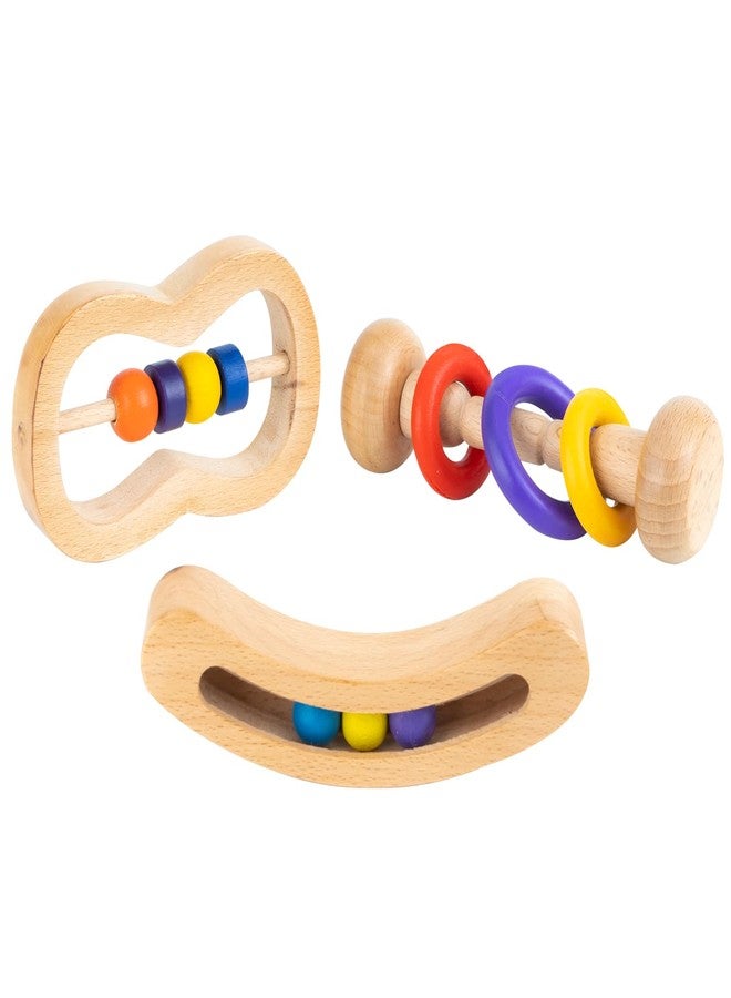 TinkerBox Wooden Rattle (Set of 3) | 0+ Months | Montessori Wooden Rattles for Newborns & Babies | Sensory Development Toys for Sound, Grip & Early Motor Skills | Safe & Durable Baby Toys