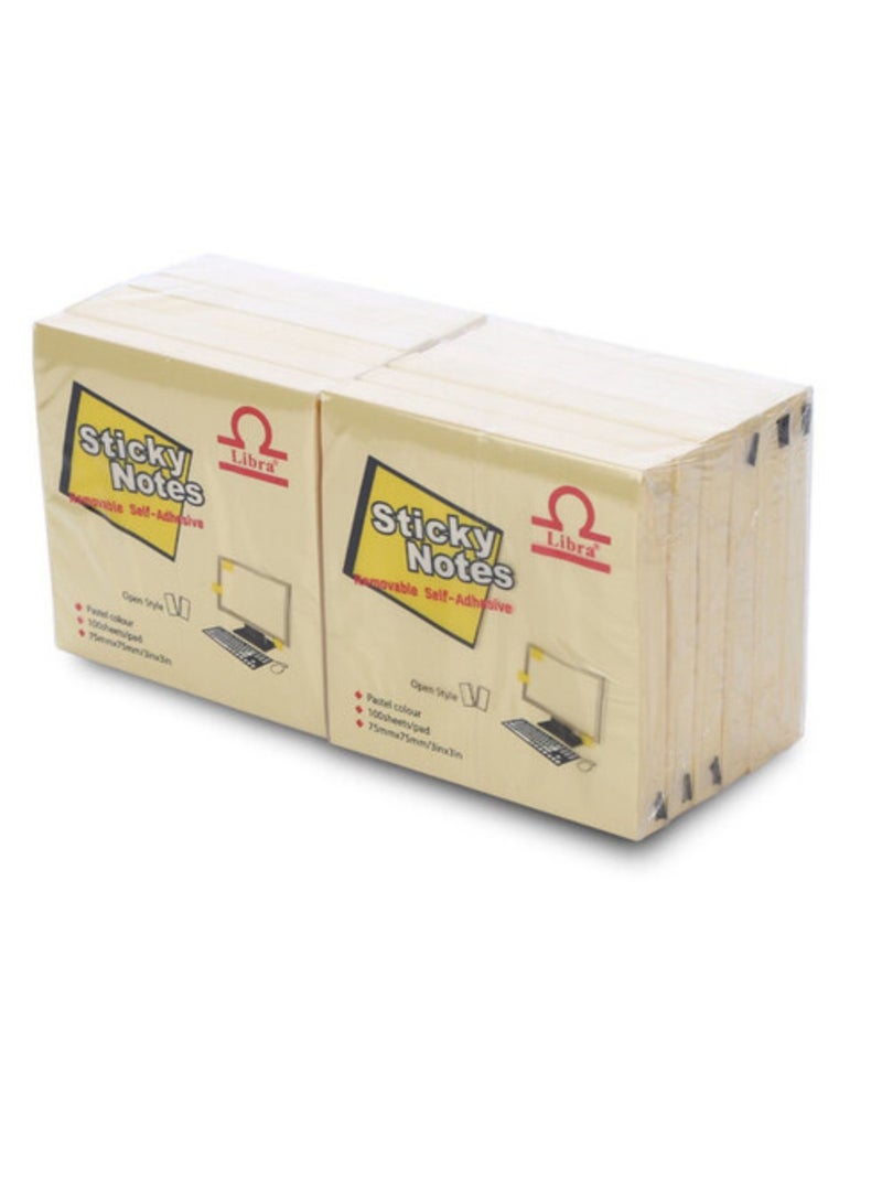 Libra Sticky Notes, Removable Self-Adhesive Pastel Colors, 100 Sheets x 12 Set, 75mm x 75mm/3in x 3in, Multicolour - Image 2