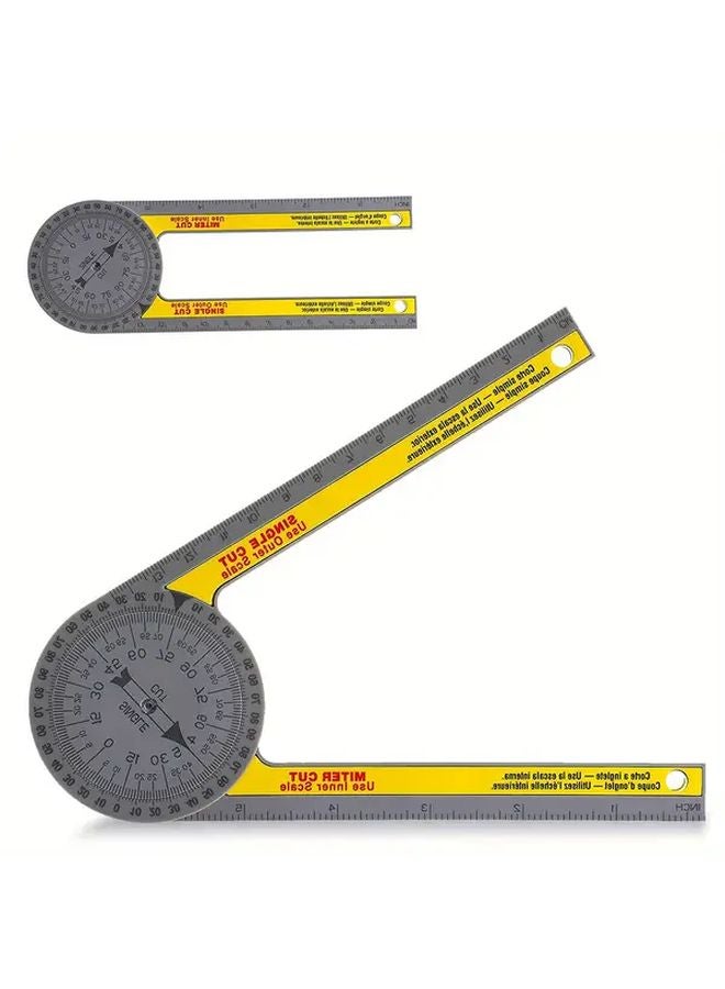 أصفر ورمادي 360 أداة مربعة قابلة للتعديل بزاوية مربع نجارة من البلاستيك متين مع مسطرة منقلة مزدوجة القياس - Image 1