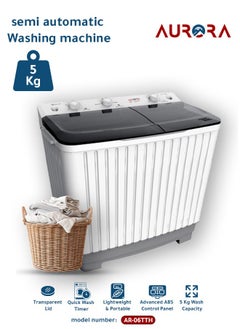 AURORA 5 KG Twin Tub Semi-Automatic Washing Machine, 5 KG Washing Capacity, 5 KG Dehydration Capacity, White Color | Model Name: AR-06TTH  - Image 1