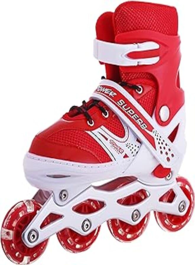 ROLLO patinage 1 ROW WITH SAFTY AND HELMET - RED - LARGE - SIZE