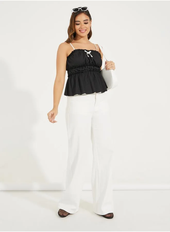 Styli Gathered Strappy Square Neck Top