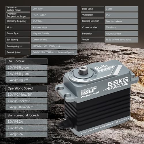 RCENJOY 55KG Brushless Servo Full Metal Servo Magnetic Encoder High Torque Servo with 25T Servo Horn for 112 110 RC Car RC Crawler Robot Boat - Image 5