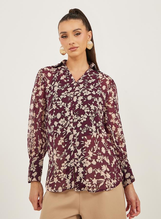 Styli Floral Print Balloon Sleeve Regular Fit Blouse  - Image 4