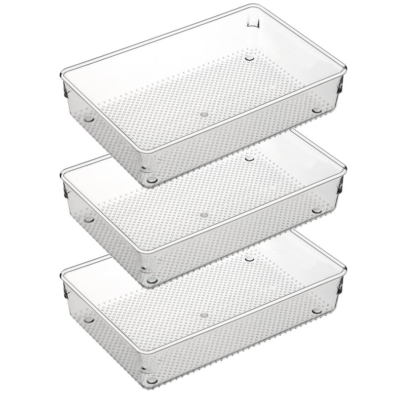 ihomecooker 3 Set Clear Plastic Junk Drawer Organizer Vanity Curlery Utensil Makeups Organizer for Kitchen 6 X9