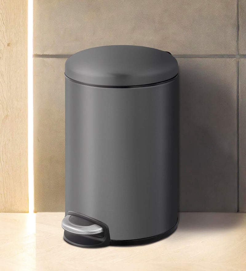 Obsessions Fingerprint Resistant Round Step Dustbin with Liner 8 Litre Titanium Grey - Image 1