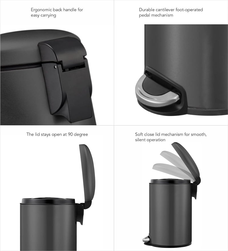 Obsessions Fingerprint Resistant Round Step Dustbin with Liner 8 Litre Titanium Grey - Image 5