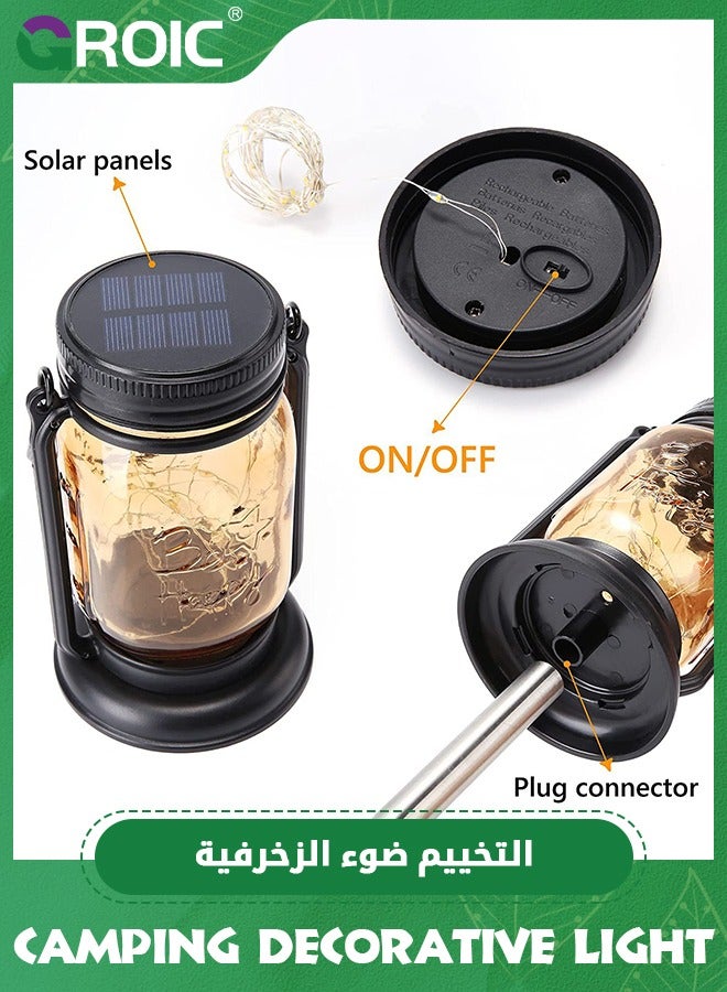 GROIC Hanging Solar Lantern Lights, Camping decorative light, Vintage Glass Jar Solar Fairy Lights Waterproof Table Lamp with Stakes for Patio Yard Lawn Outdoor Decorative - Image 2