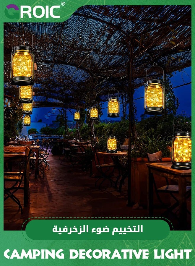 GROIC Hanging Solar Lantern Lights, Camping decorative light, Vintage Glass Jar Solar Fairy Lights Waterproof Table Lamp with Stakes for Patio Yard Lawn Outdoor Decorative - Image 5